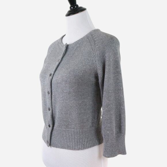 Sundance Size M Metallic Knit Crop Cardigan Sweater Button Gray - Picture 1 of 9